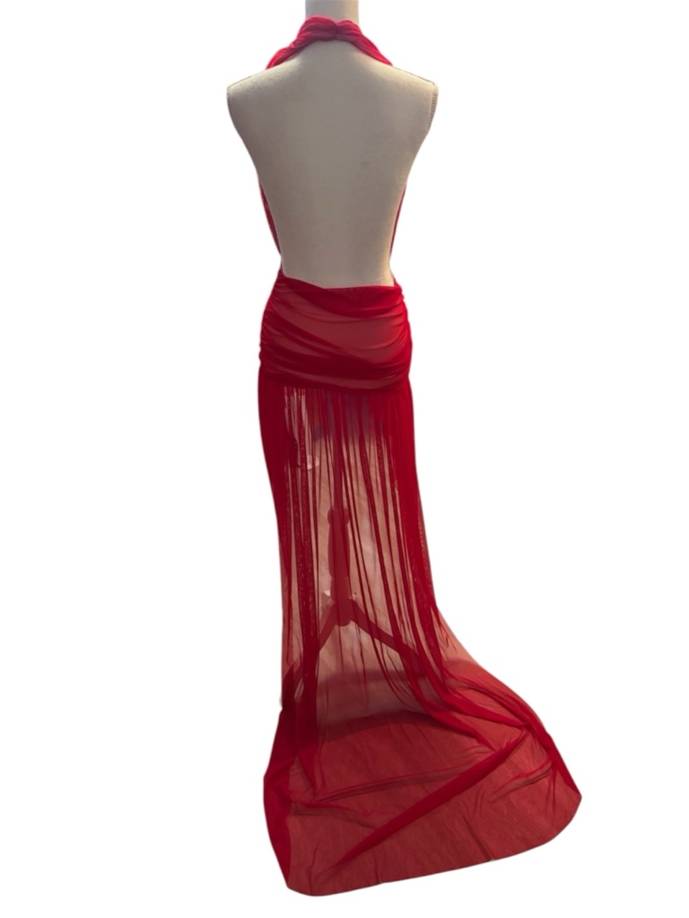 Norma Kamali Hi Low Halter Dress in Tiger Red - Picture 5 of 7